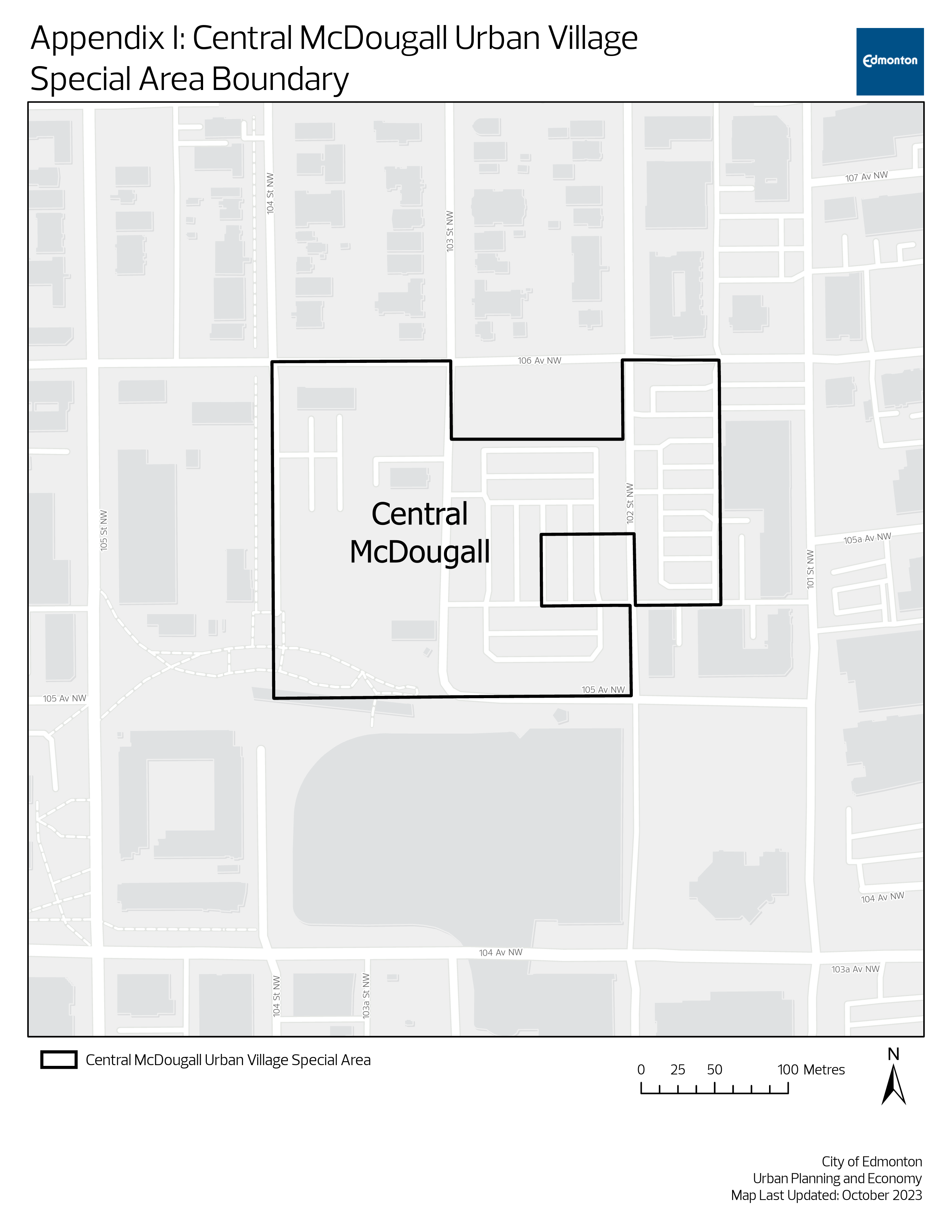 Central McDougall Urban Village Special Area boundary map