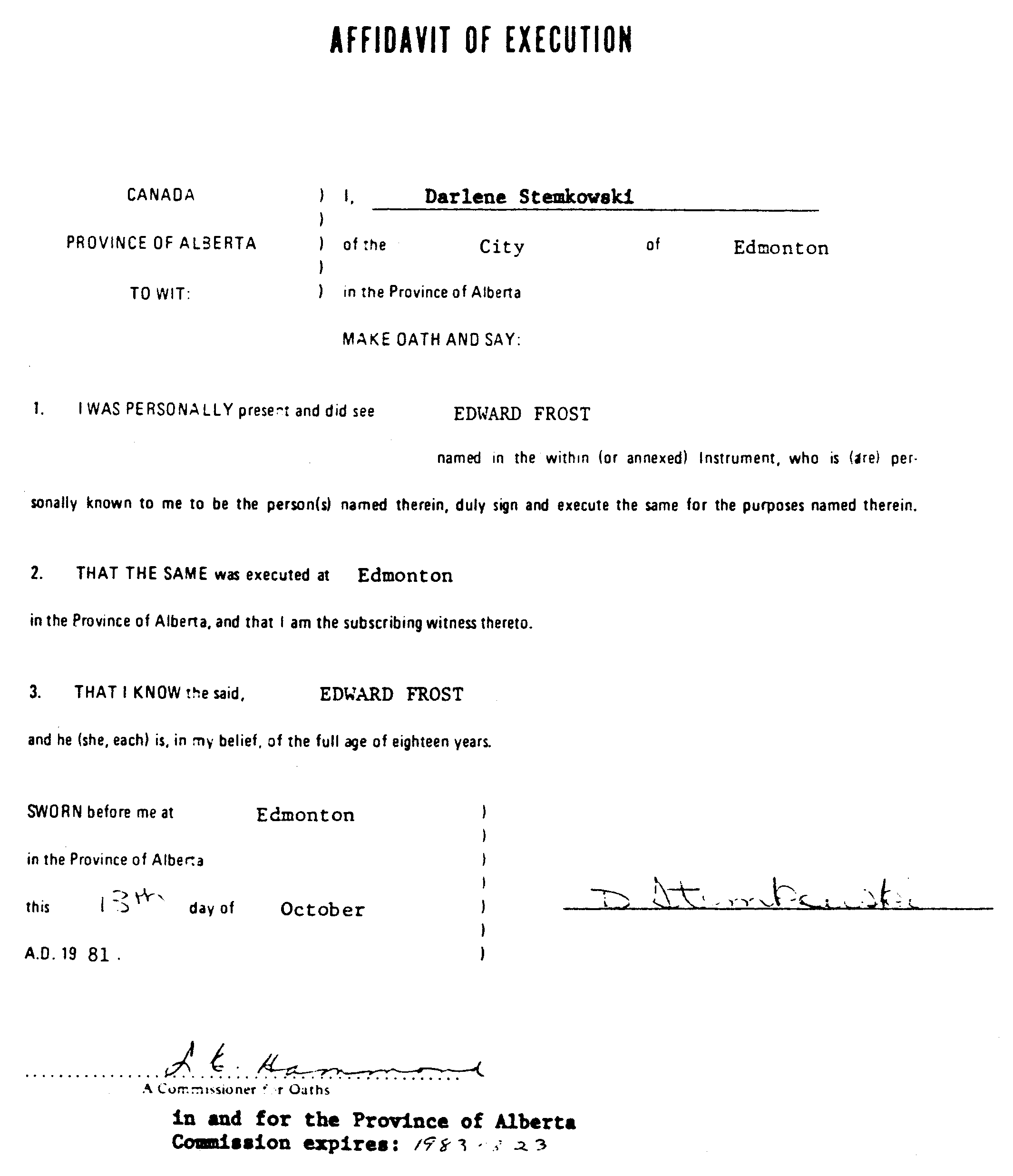 DC2 (N) Affidavit of Execution